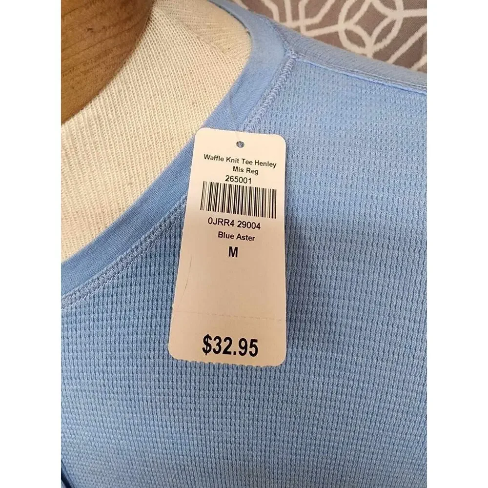 Vintage LL Bean Henley Sweater Mens Size M Fisherman Blue Waffle Knit Outdoor